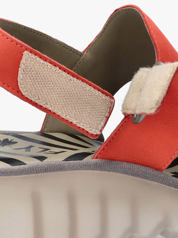 Baif Devil Red Nubuck Leather Mid Wedge Sandals