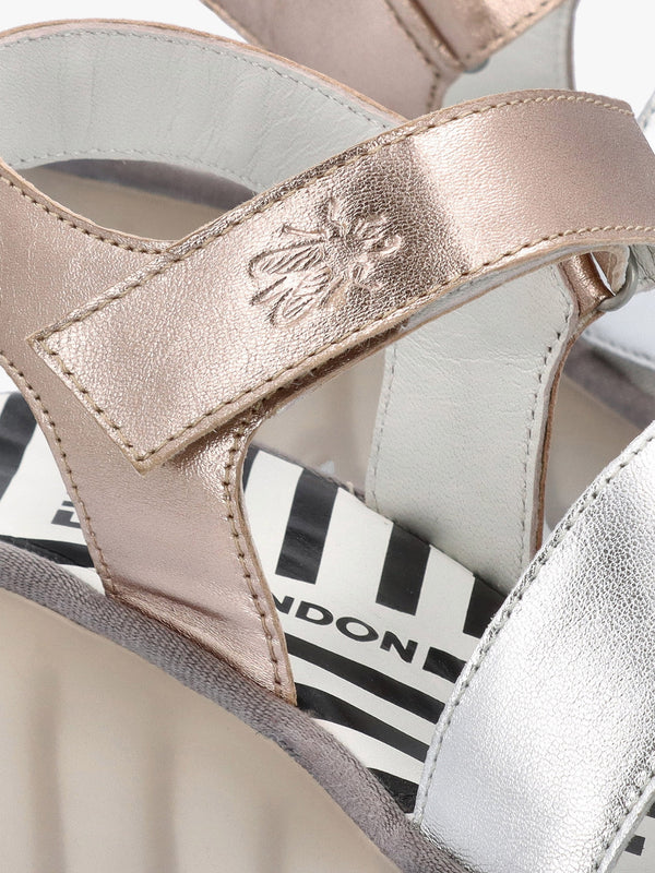 Bexy Sahara Silver Sahara Leather Mid Wedge Sandals