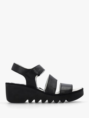Bexy Black Leather Mid Wedge Sandals
