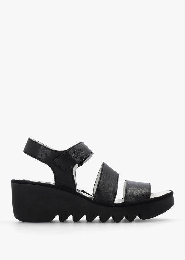 Bexy Black Leather Mid Wedge Sandals