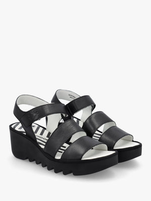 Bexy Black Leather Mid Wedge Sandals