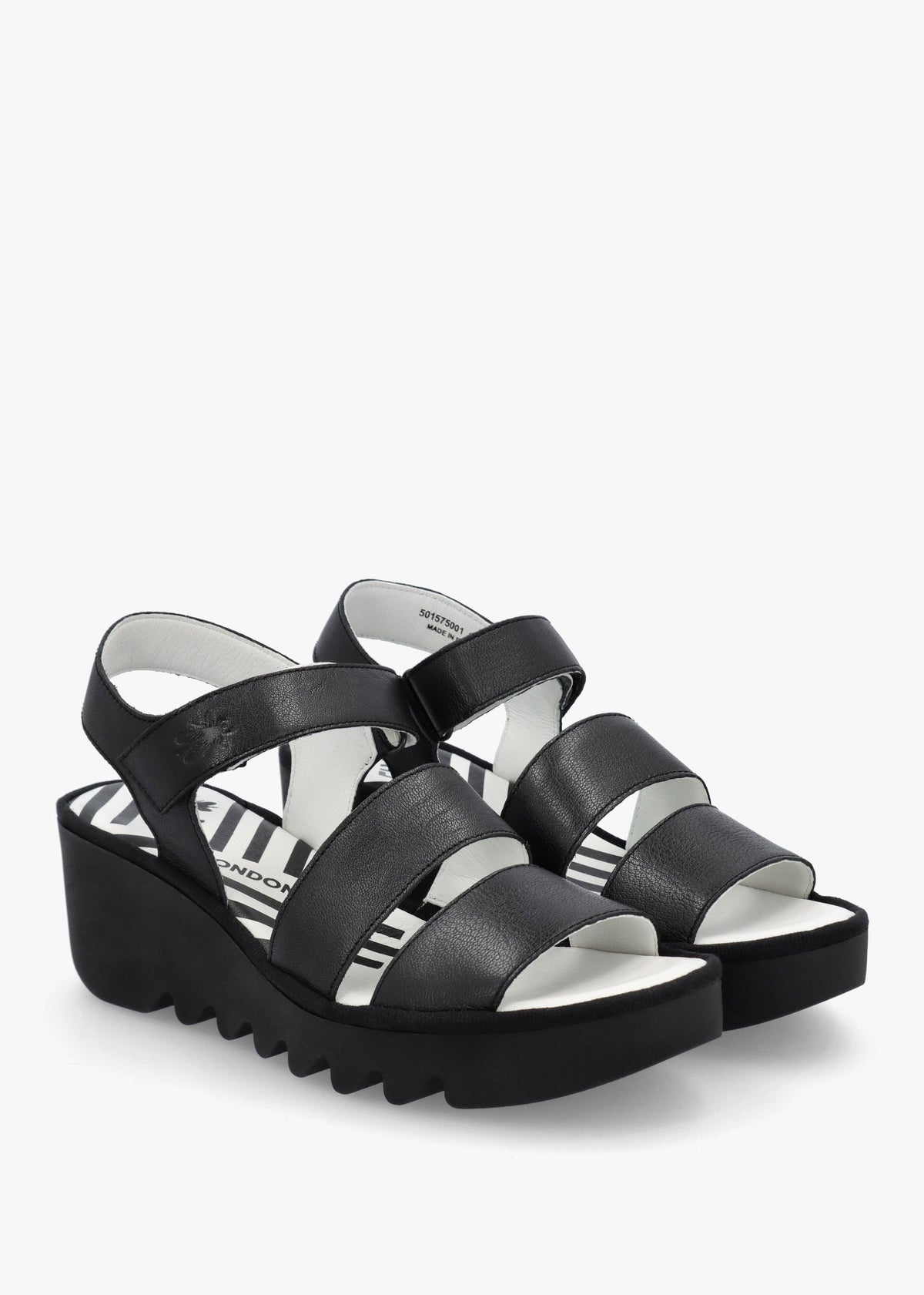 Bexy Black Leather Mid Wedge Sandals