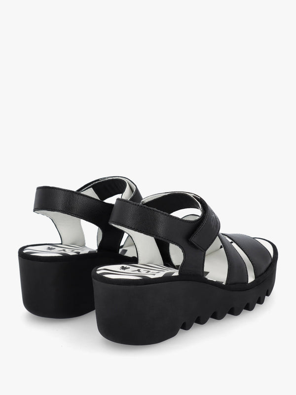 Bexy Black Leather Mid Wedge Sandals