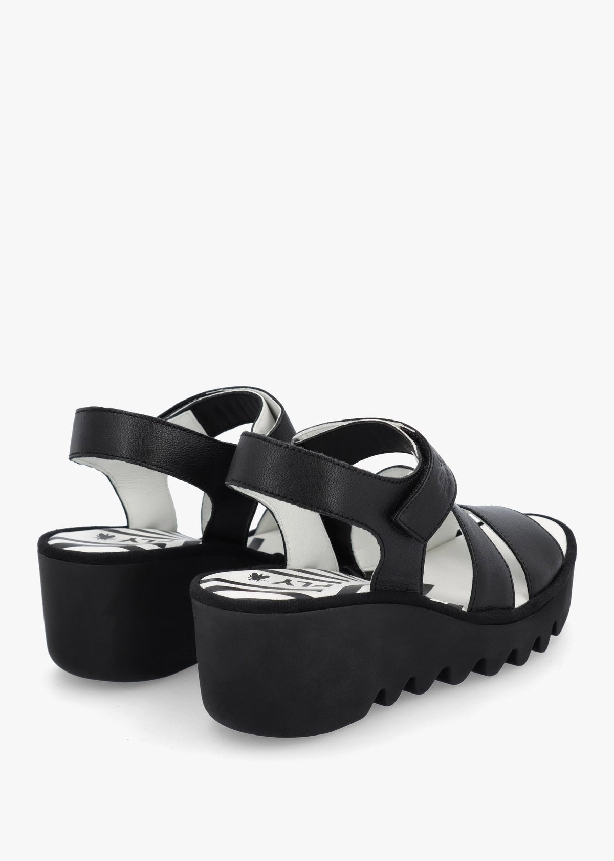 Bexy Black Leather Mid Wedge Sandals