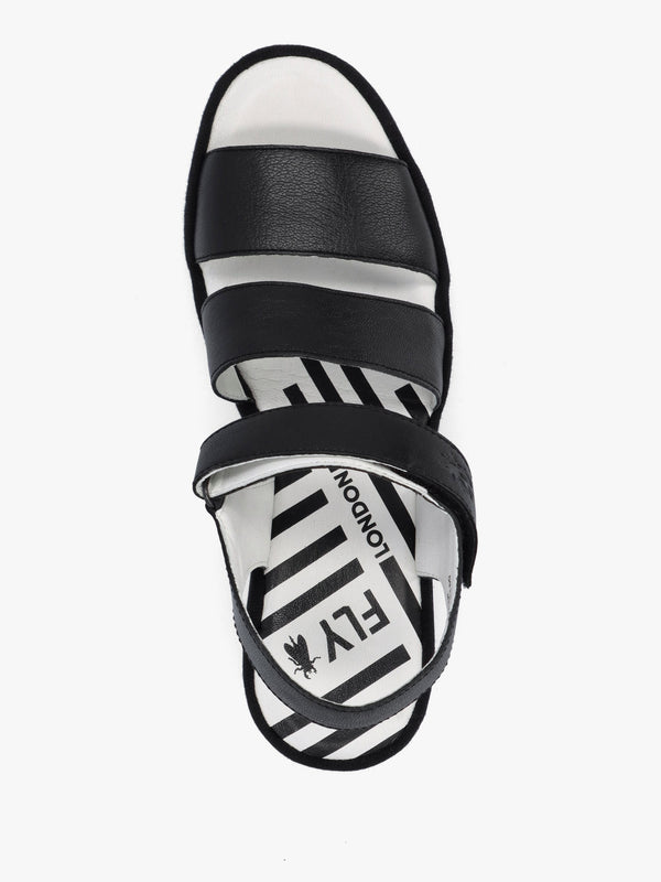 Bexy Black Leather Mid Wedge Sandals