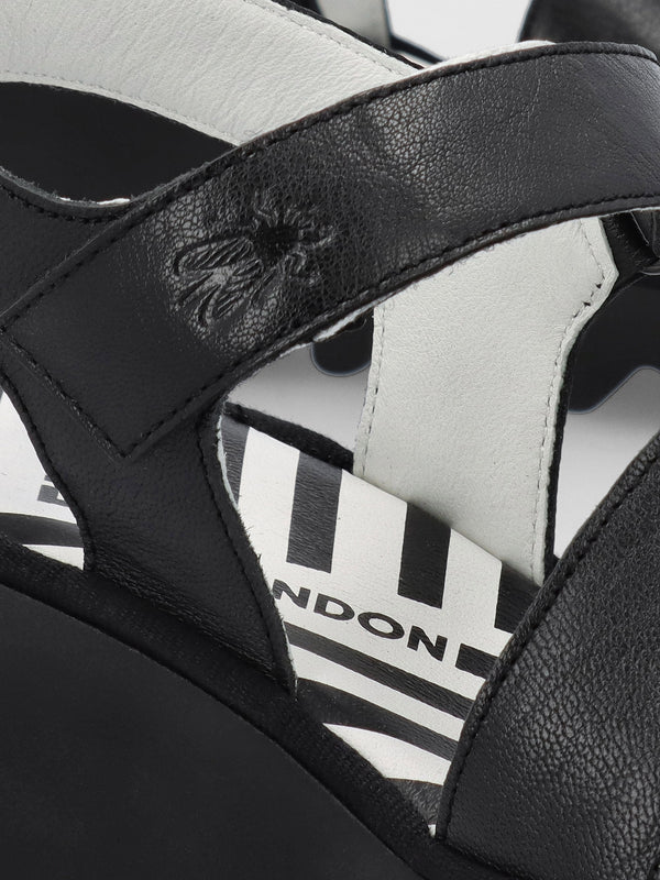 Bexy Black Leather Mid Wedge Sandals