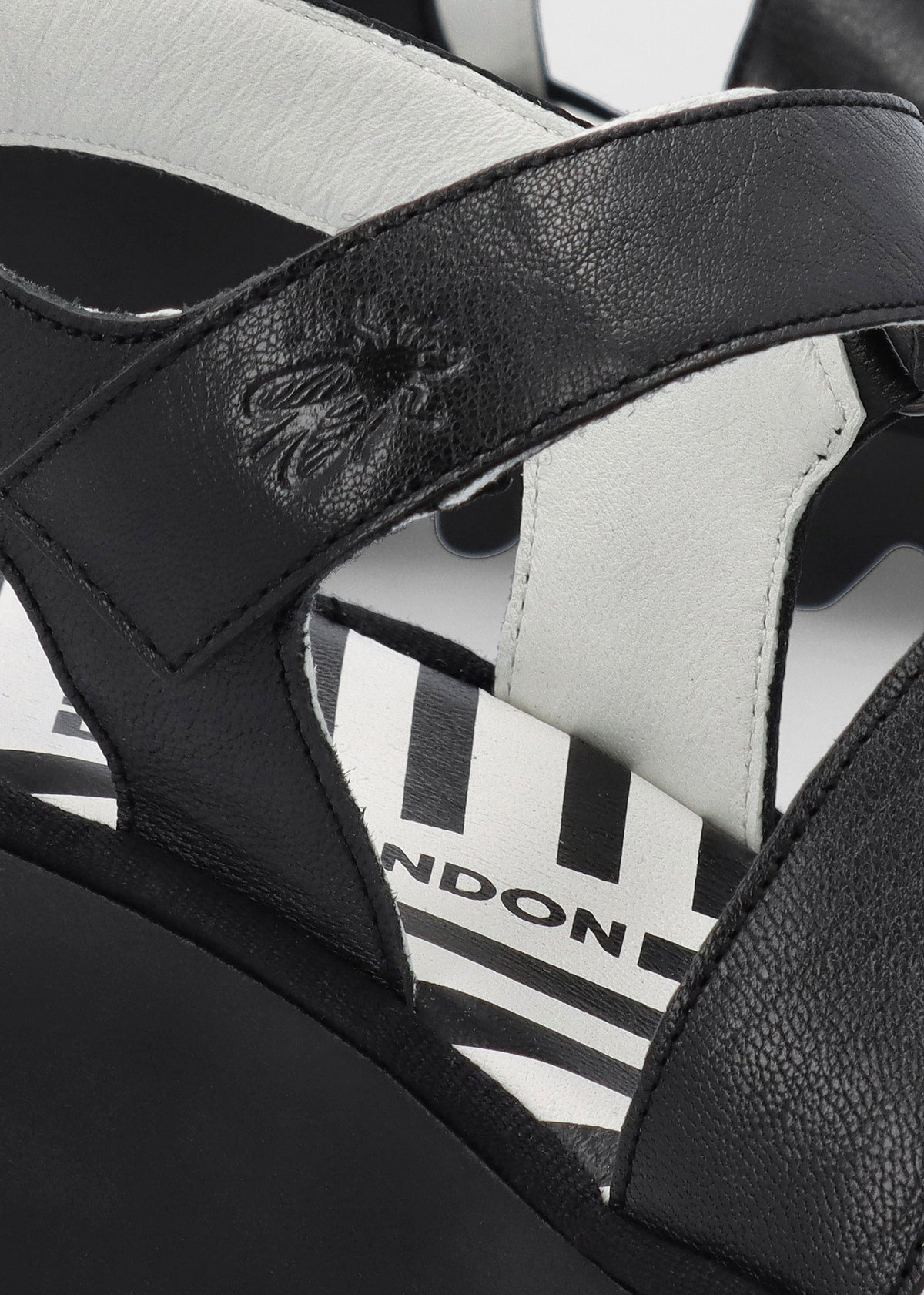 Bexy Black Leather Mid Wedge Sandals