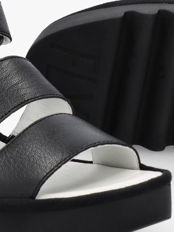 Bexy Black Leather Mid Wedge Sandals