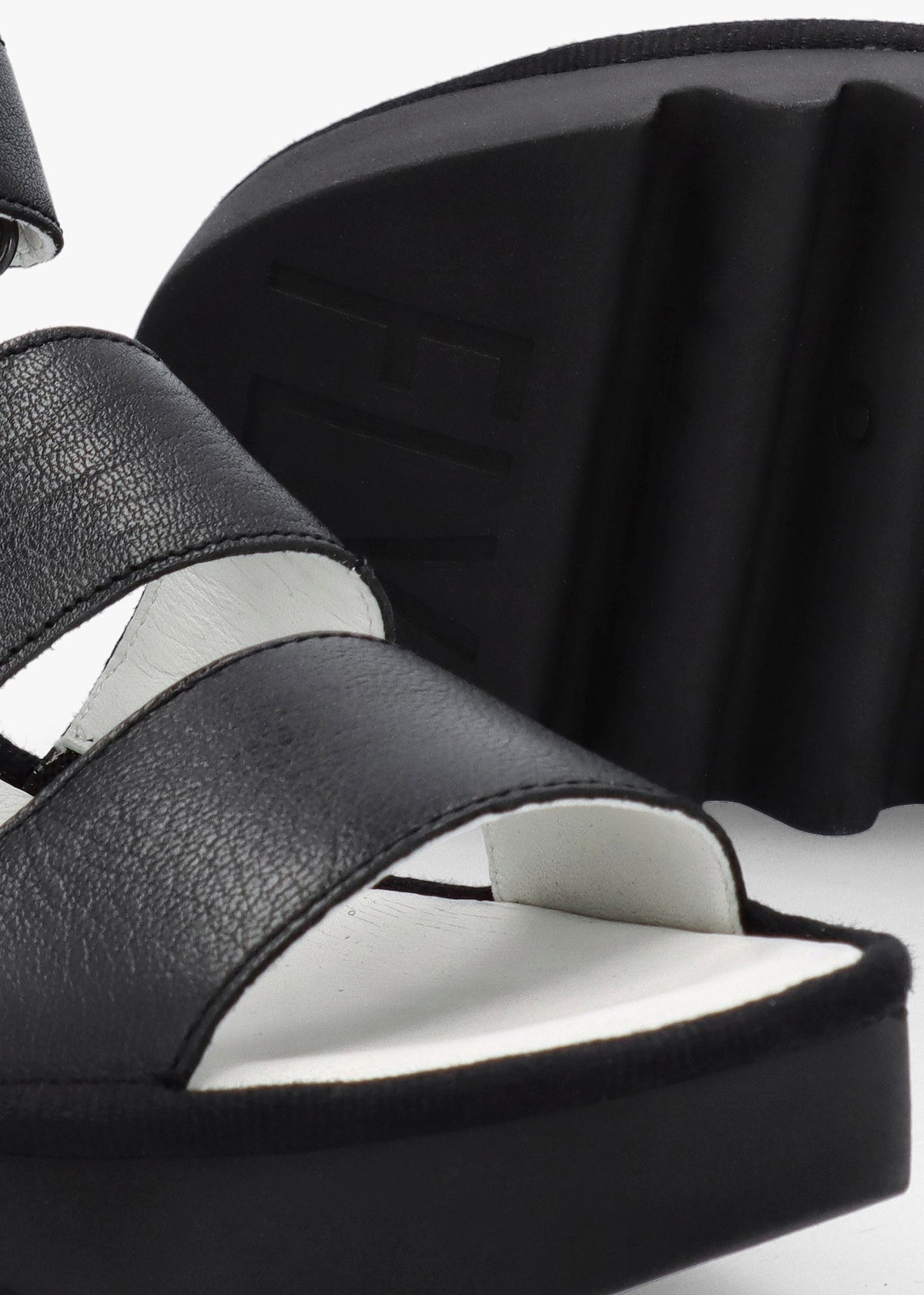 Bexy Black Leather Mid Wedge Sandals