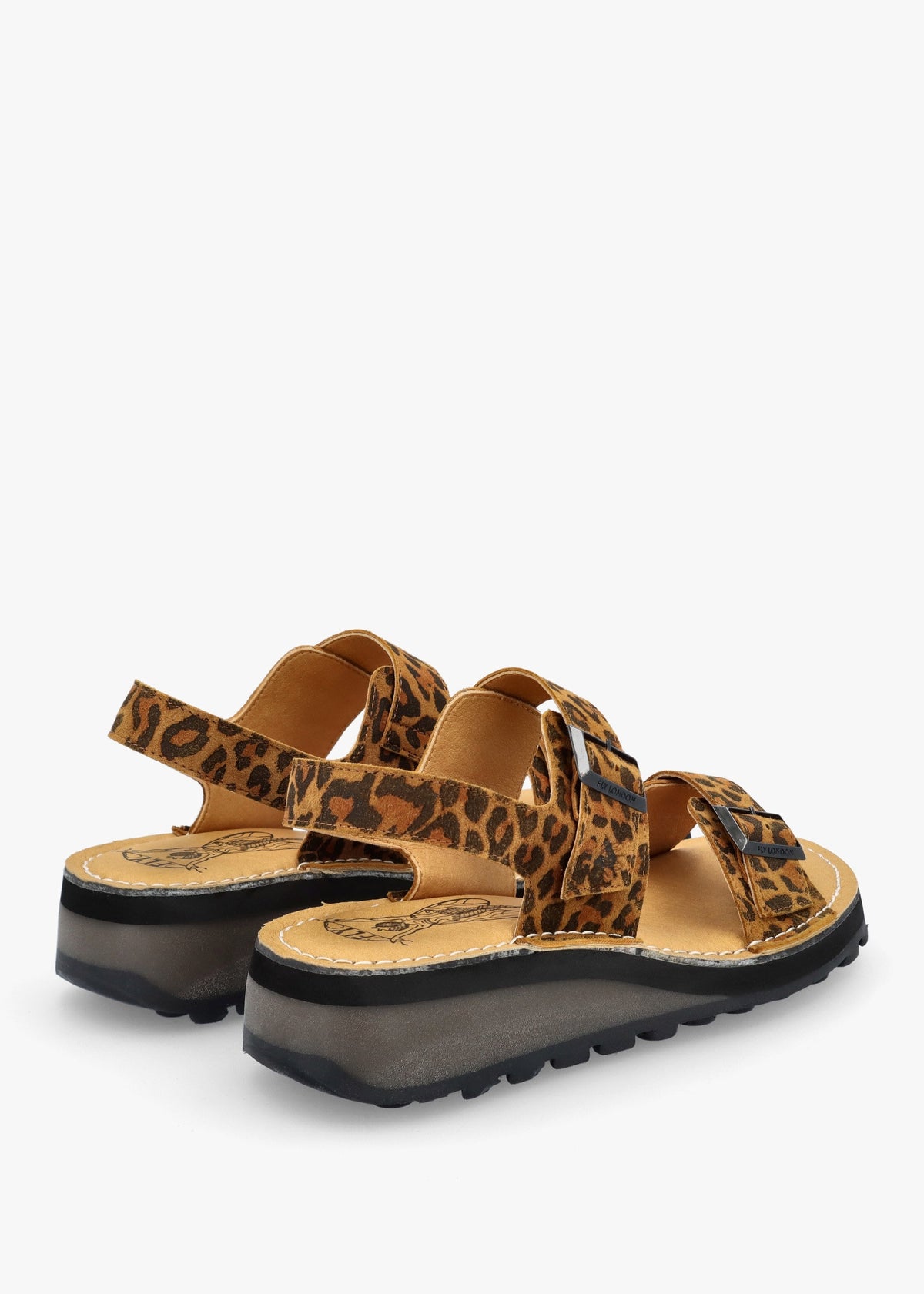Heif Cheetah & Tan Leather Double Buckle Low Wedge Sandals