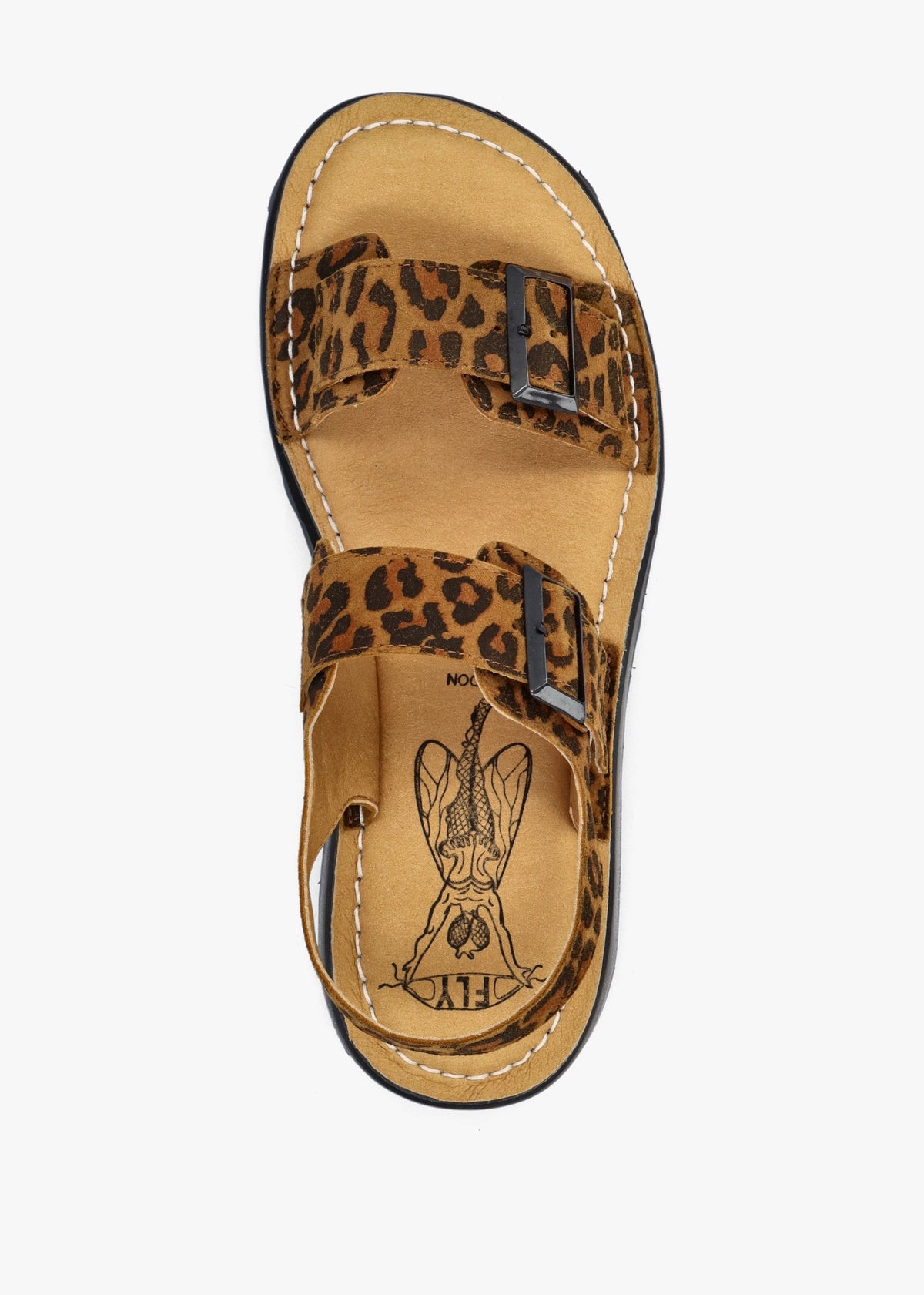 Heif Cheetah & Tan Leather Double Buckle Low Wedge Sandals