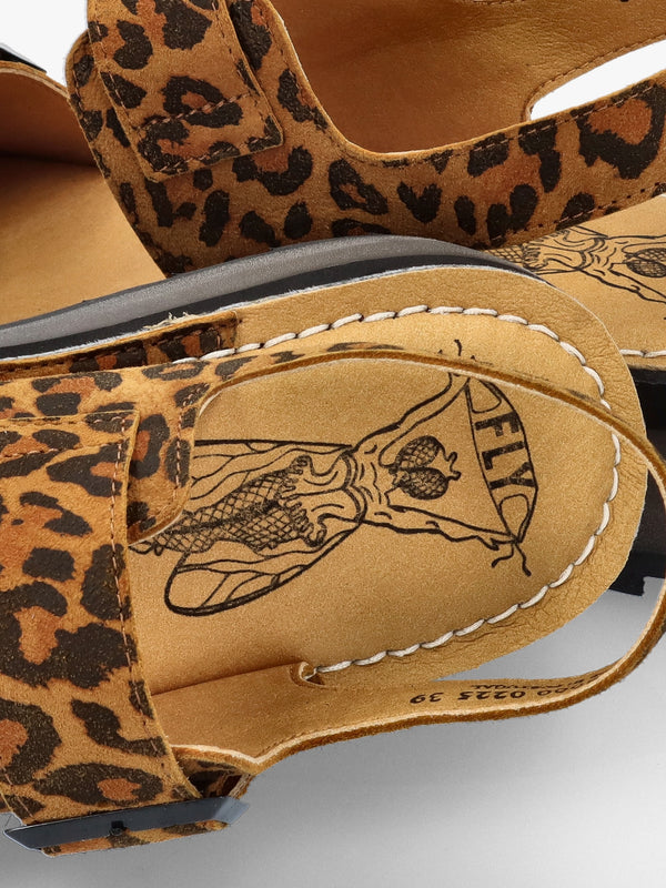 Heif Cheetah & Tan Leather Double Buckle Low Wedge Sandals