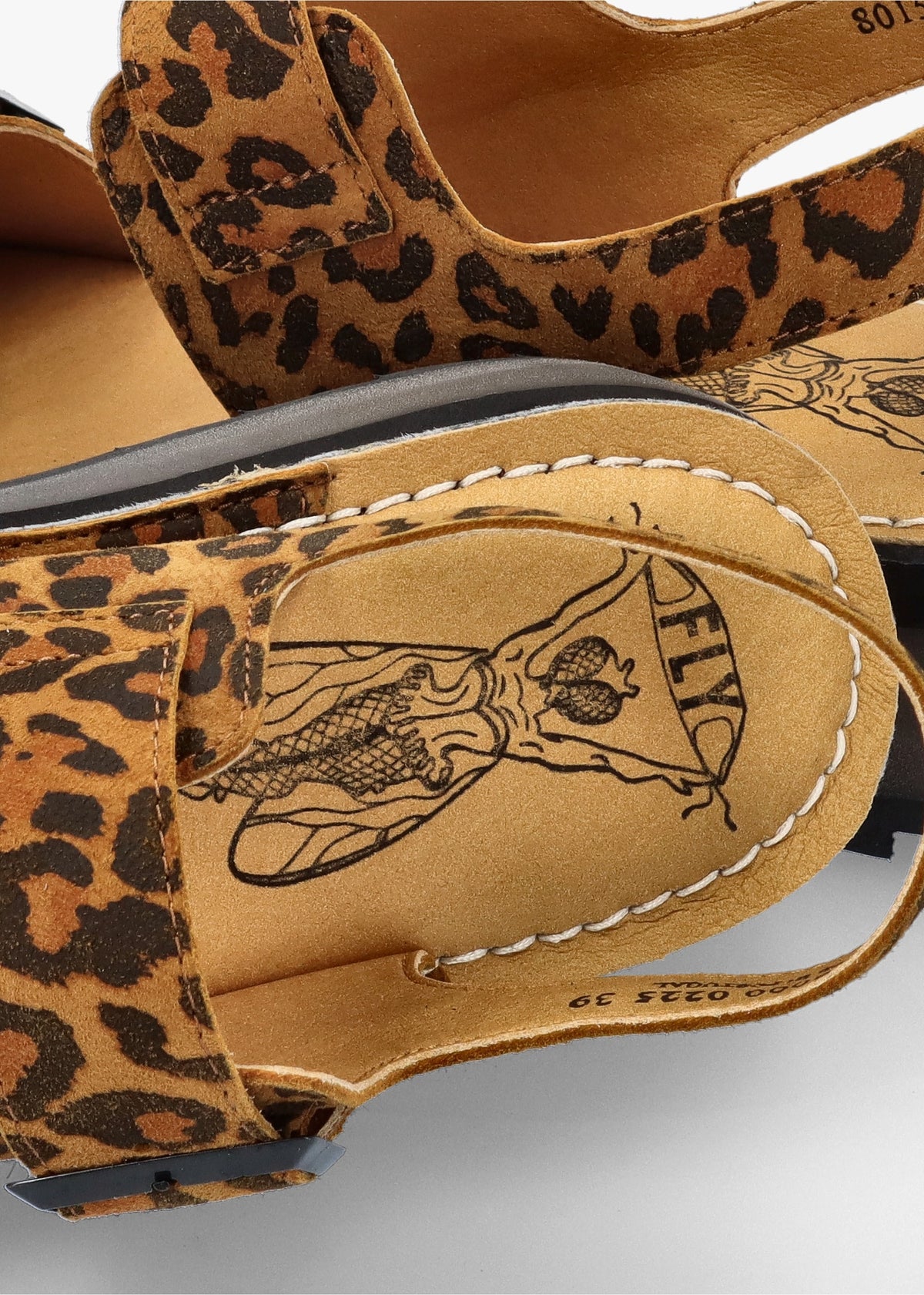 Heif Cheetah & Tan Leather Double Buckle Low Wedge Sandals