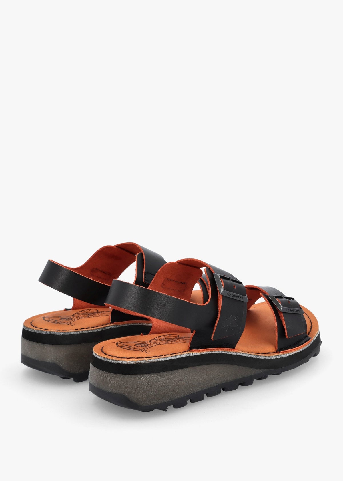 Havi Black & Orange Leather Flat Sandals