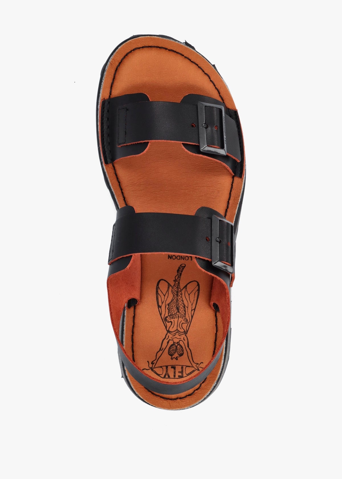 Havi Black & Orange Leather Flat Sandals