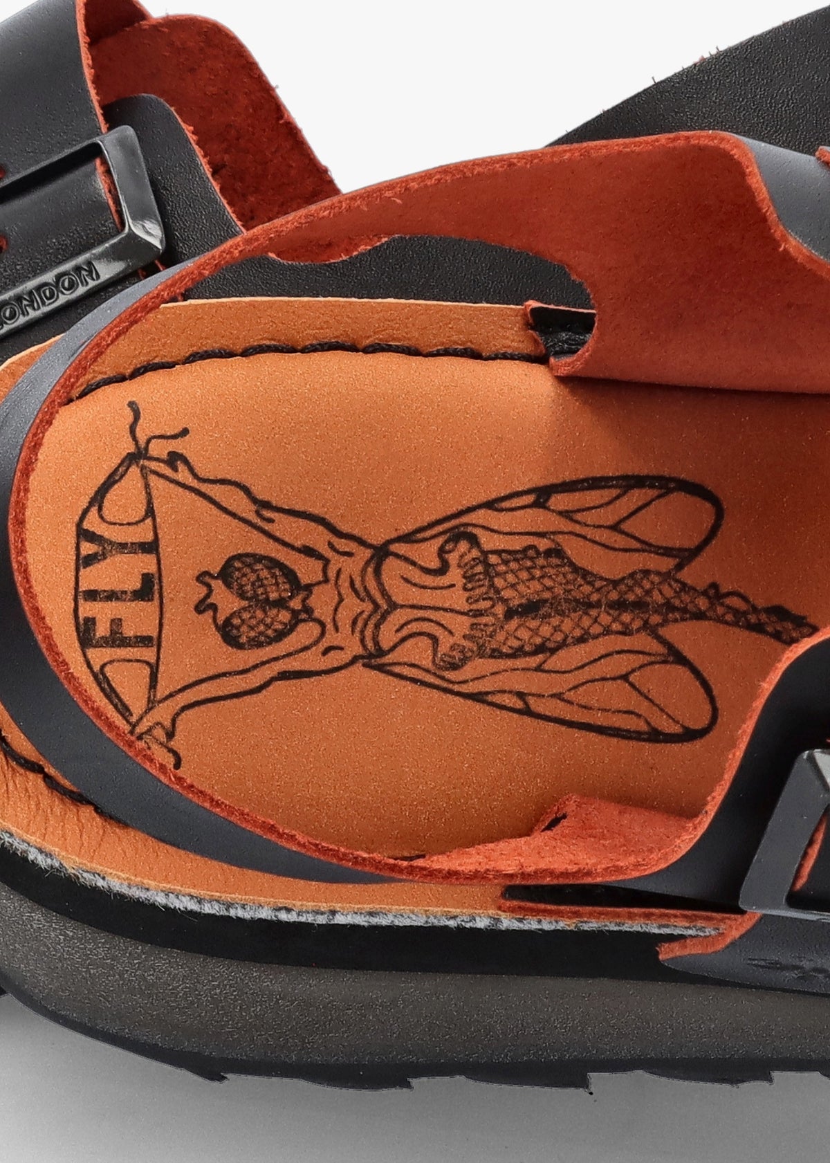 Havi Black & Orange Leather Flat Sandals