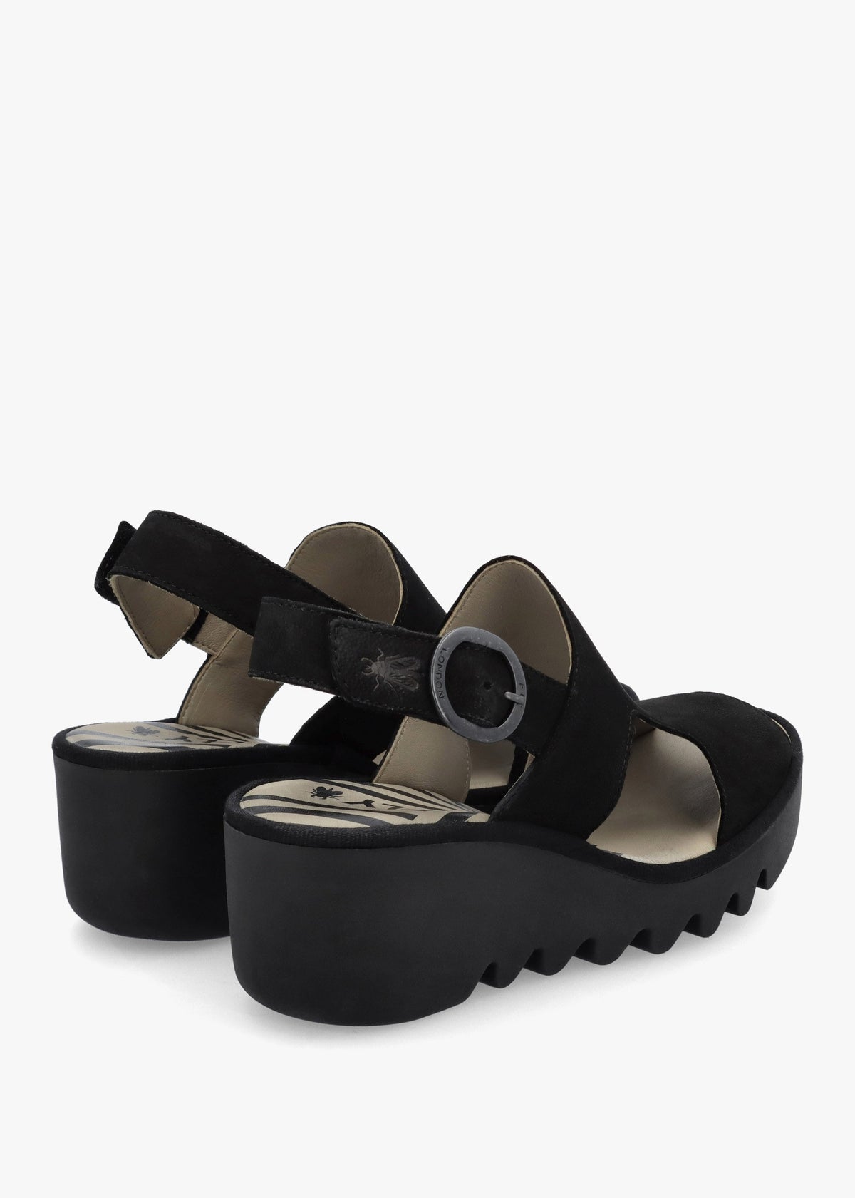 Baif Black Nubuck Leather Mid Wedge Sandals