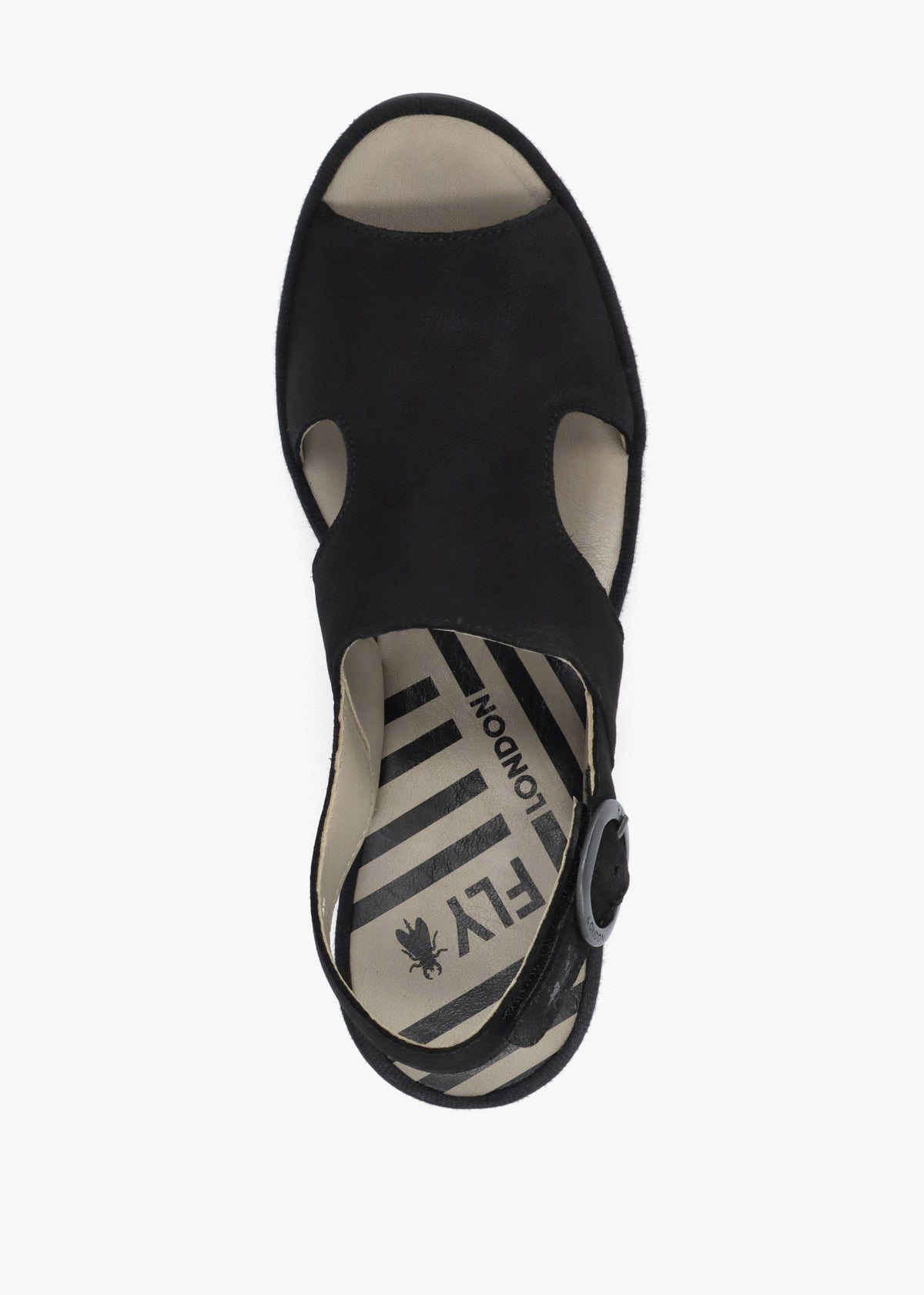 Baif Black Nubuck Leather Mid Wedge Sandals