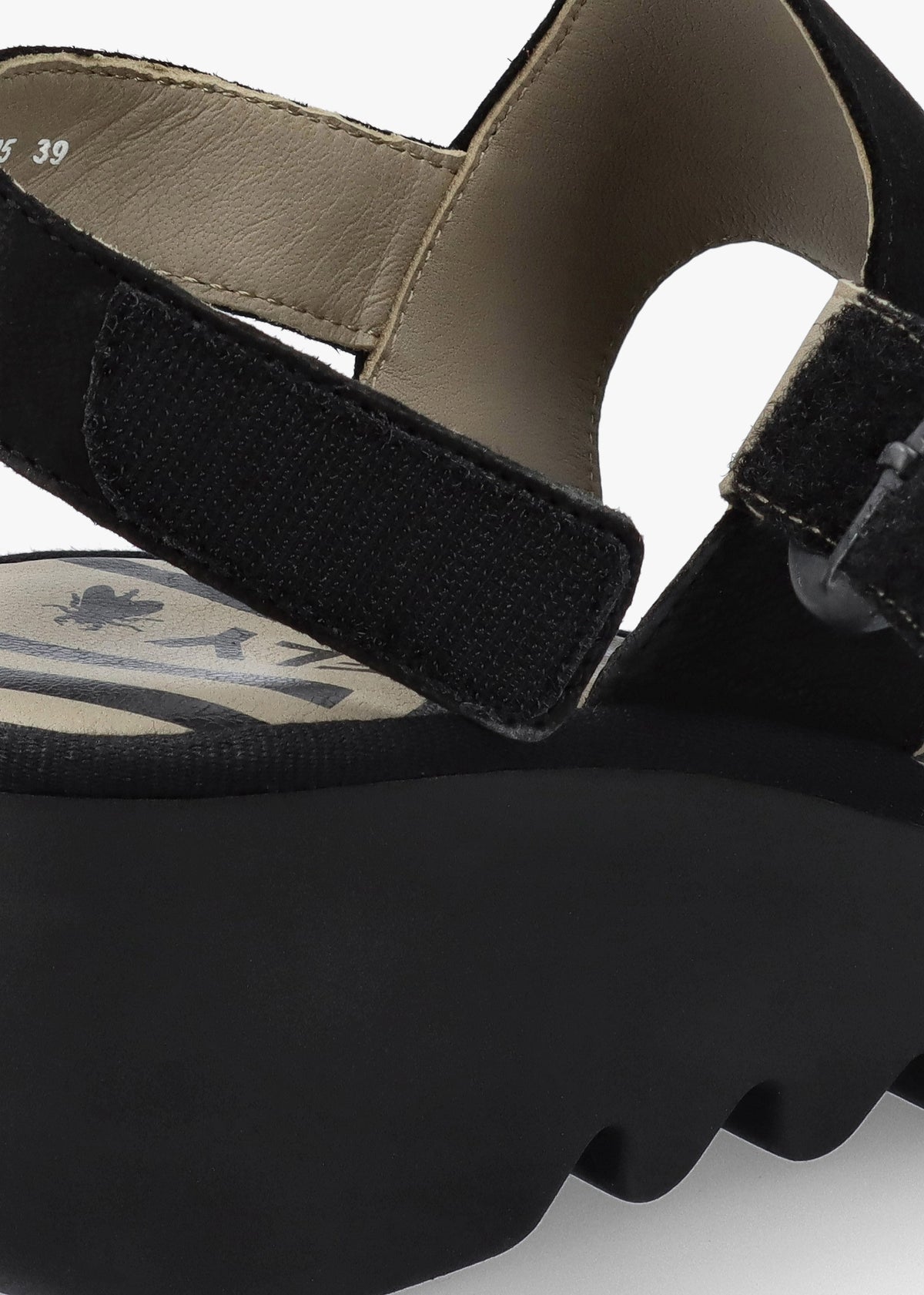 Baif Black Nubuck Leather Mid Wedge Sandals