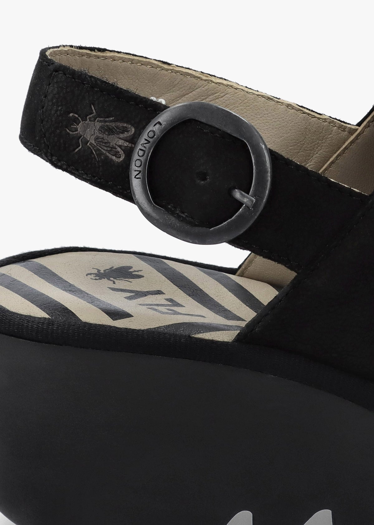 Baif Black Nubuck Leather Mid Wedge Sandals