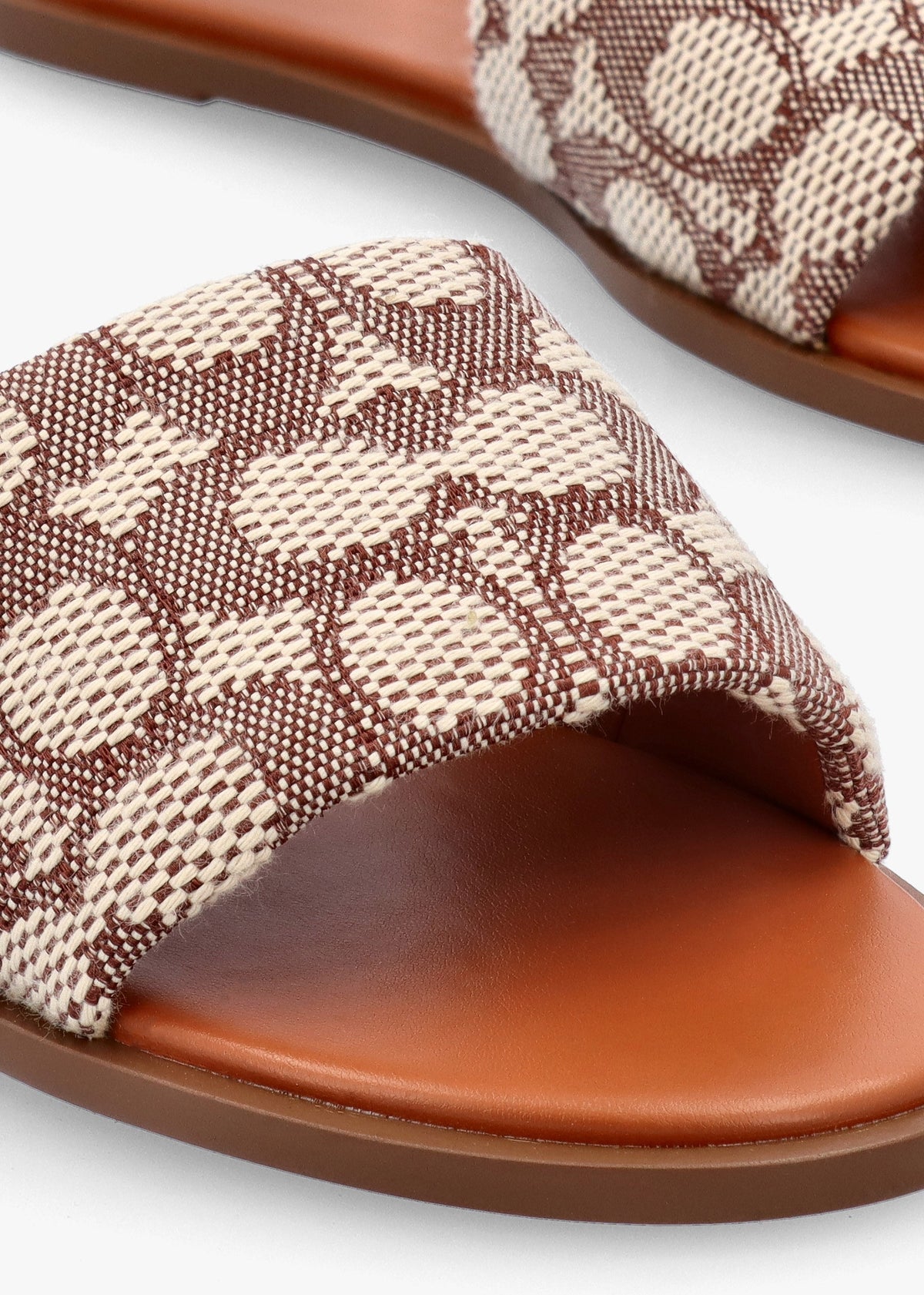 Holly Signature Textile Jacquard Cocoa Burnished Amber Flat Mules