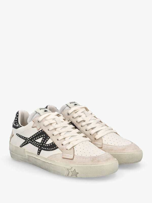 Moonlight Studs Beige White Black Off White Leather Trainers