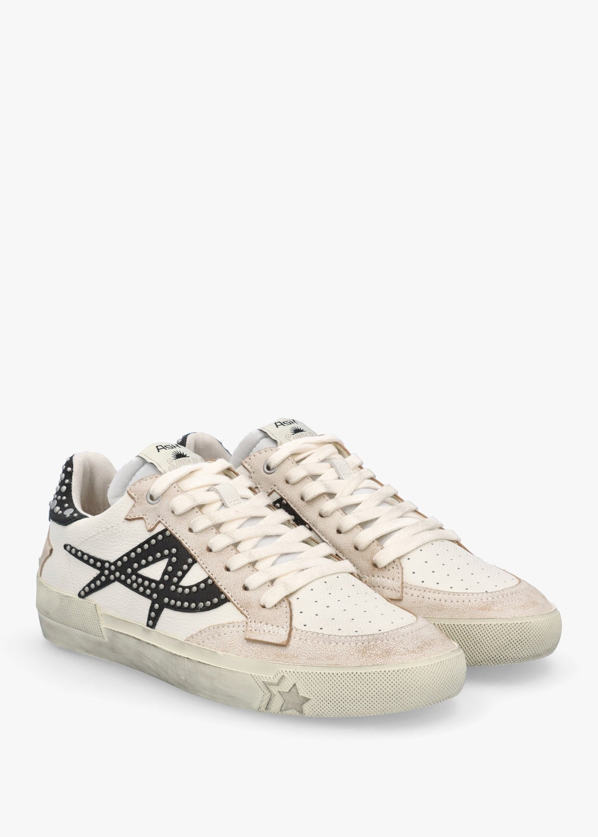 Moonlight Studs Beige White Black Off White Leather Trainers