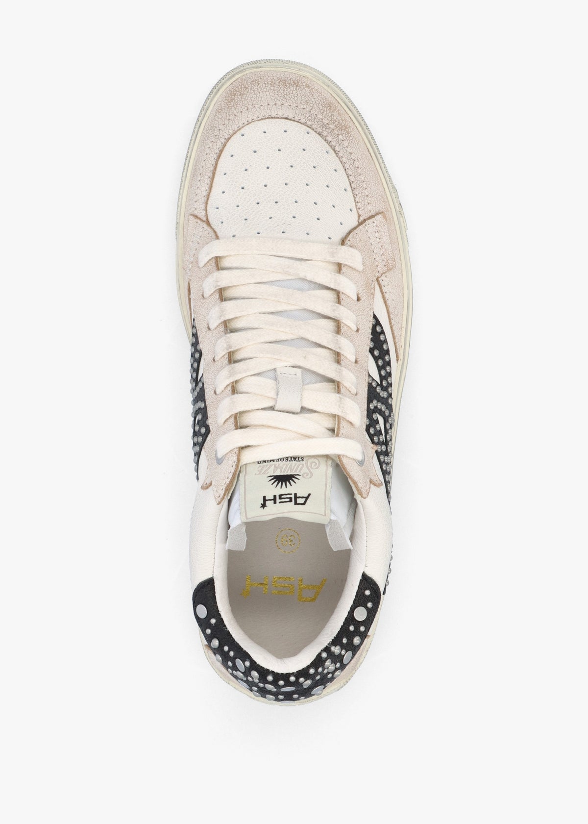 Moonlight Studs Beige White Black Off White Leather Trainers