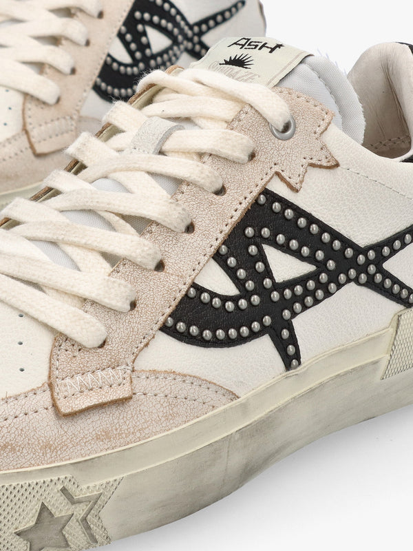 Moonlight Studs Beige White Black Off White Leather Trainers