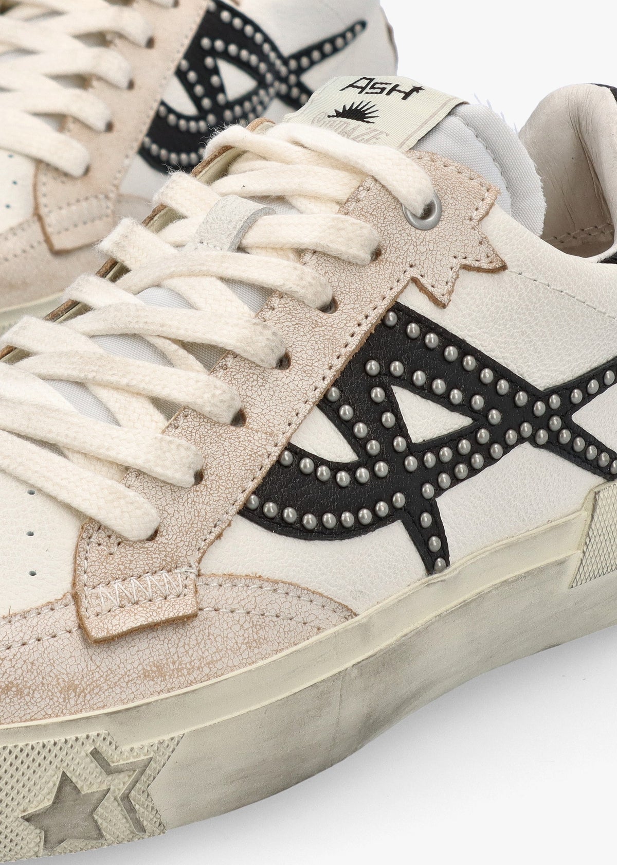 Moonlight Studs Beige White Black Off White Leather Trainers