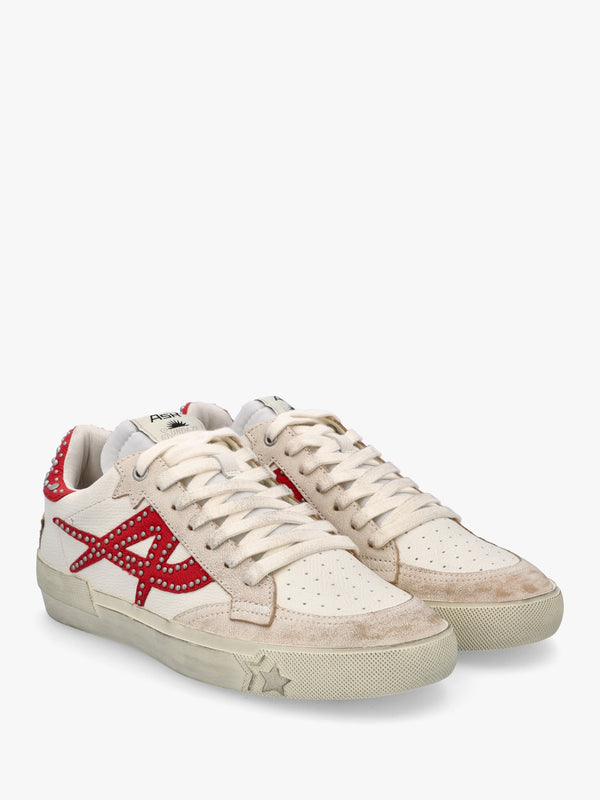Moonlight Studs Beige White Aura Leather Trainers