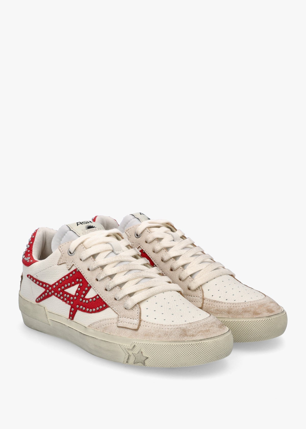 Moonlight Studs Beige White Aura Leather Trainers