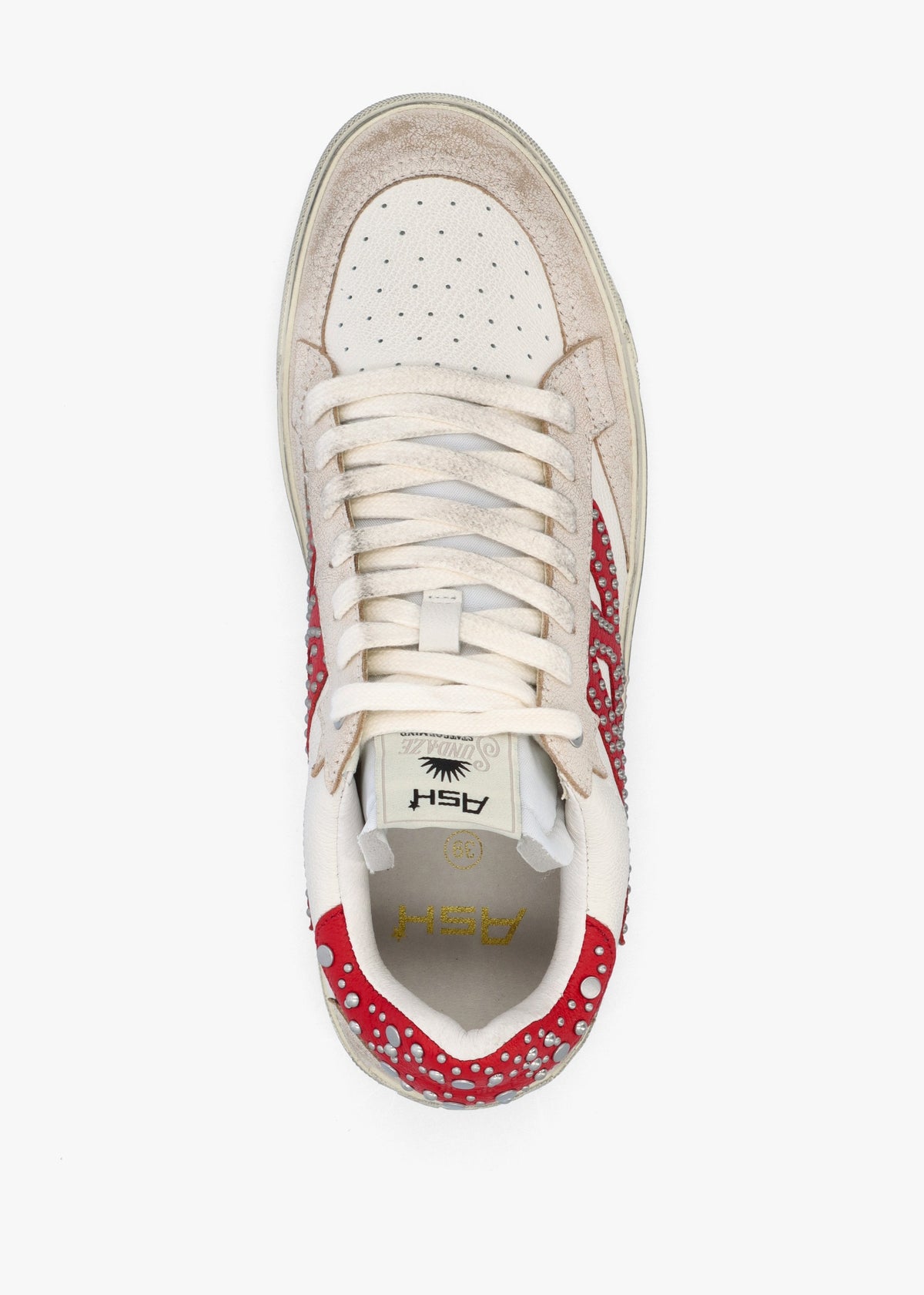 Moonlight Studs Beige White Aura Leather Trainers