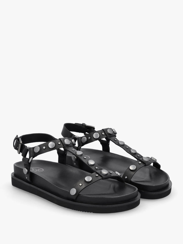 Ugo Black Leather Studded Sandals
