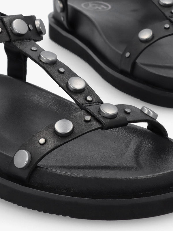 Ugo Black Leather Studded Sandals