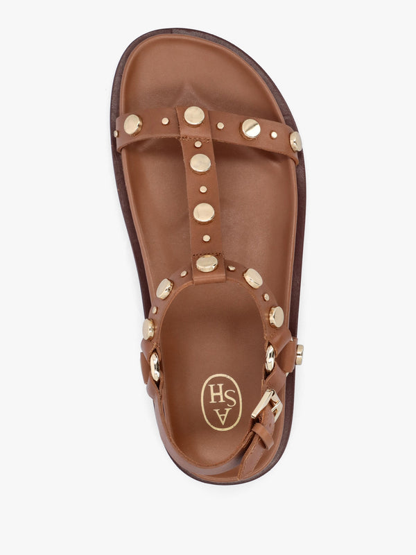 Ugo Tan Leather Studded Sandals