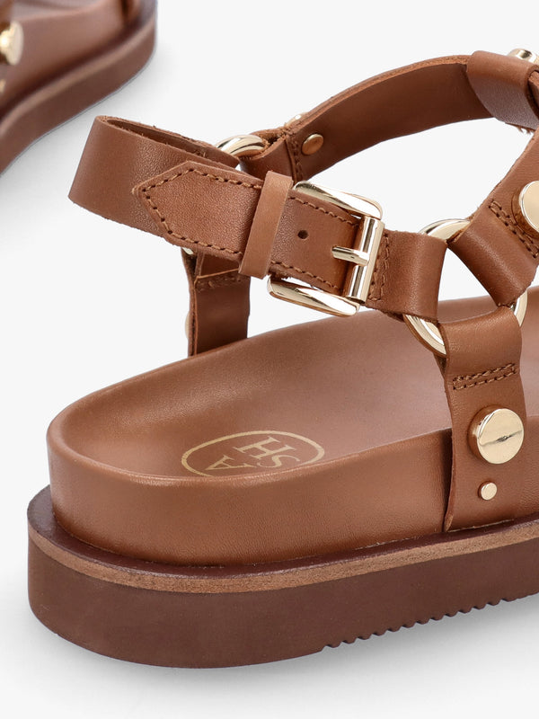 Ugo Tan Leather Studded Sandals