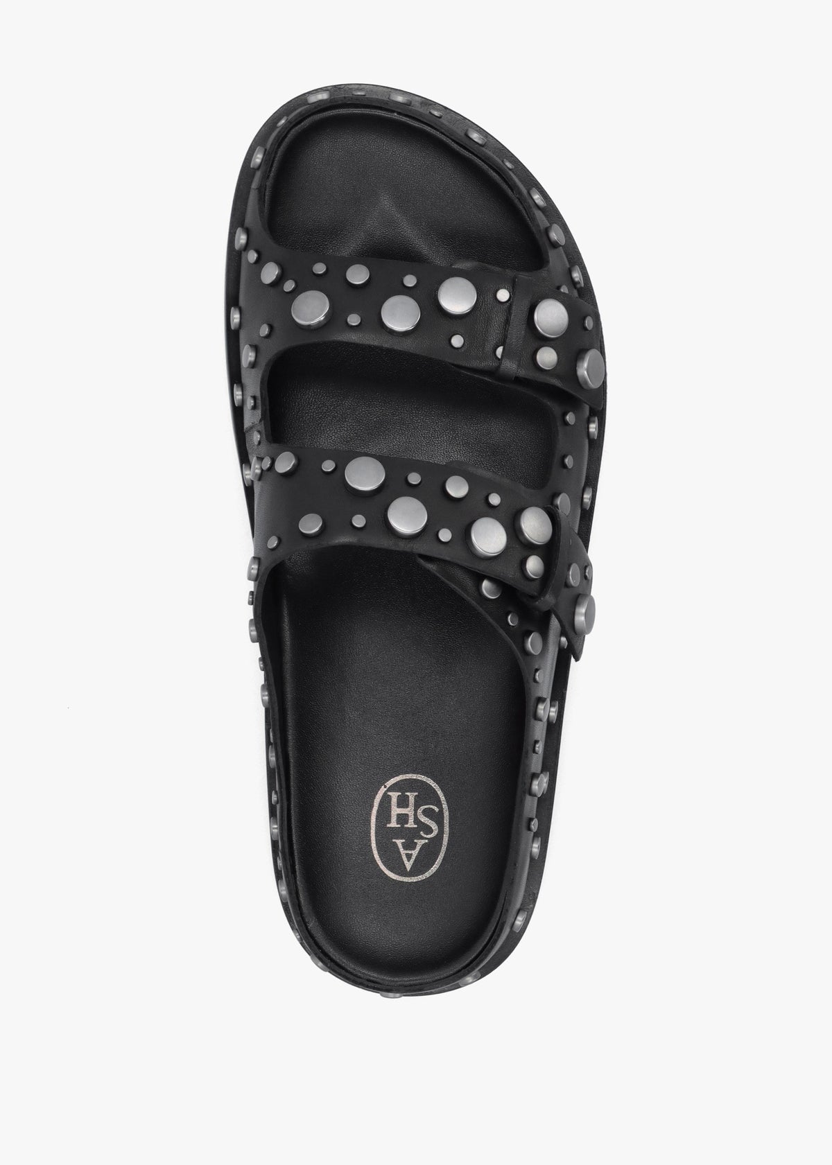Ultra Black Leather Studded Two Bar Mules