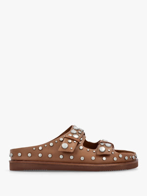 Ultra Tan Leather Studded Two Bar Mules