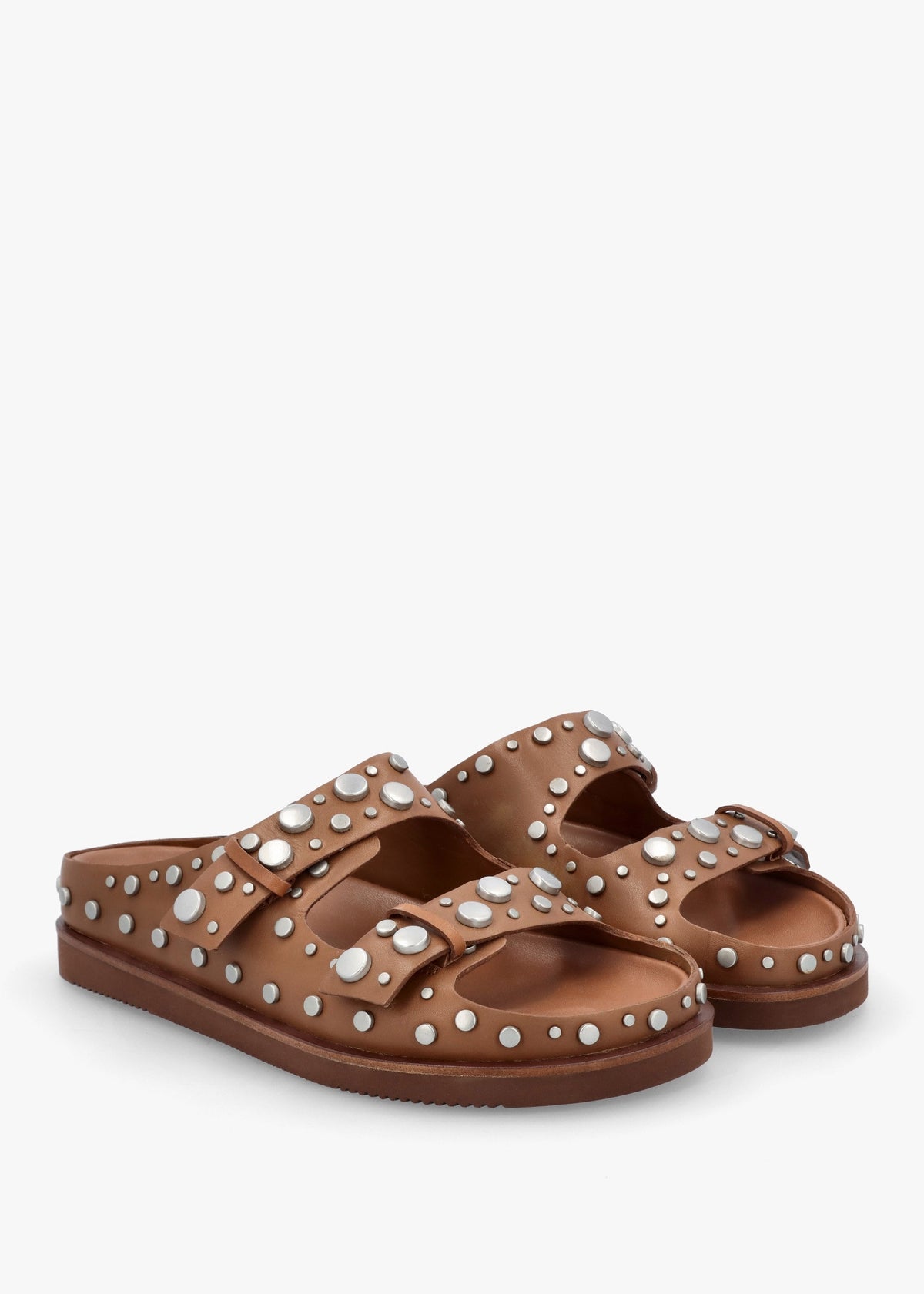 Ultra Tan Leather Studded Two Bar Mules