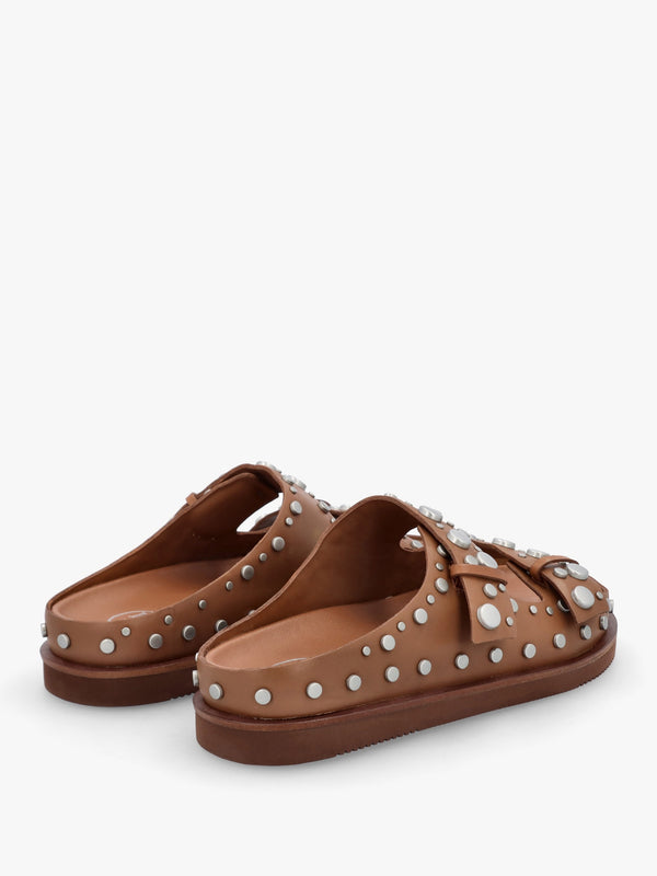 Ultra Tan Leather Studded Two Bar Mules