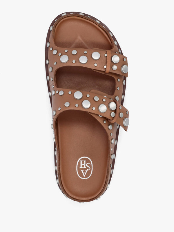 Ultra Tan Leather Studded Two Bar Mules