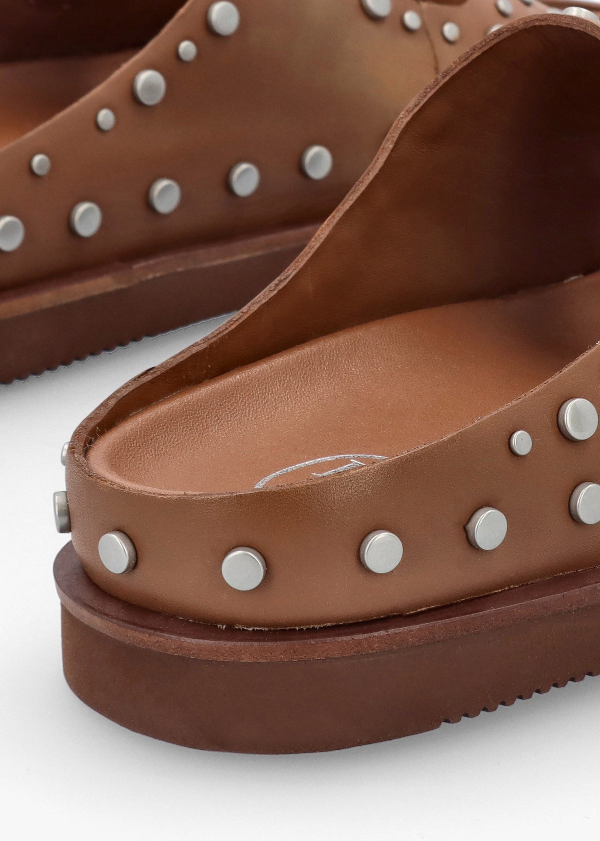 Ultra Tan Leather Studded Two Bar Mules