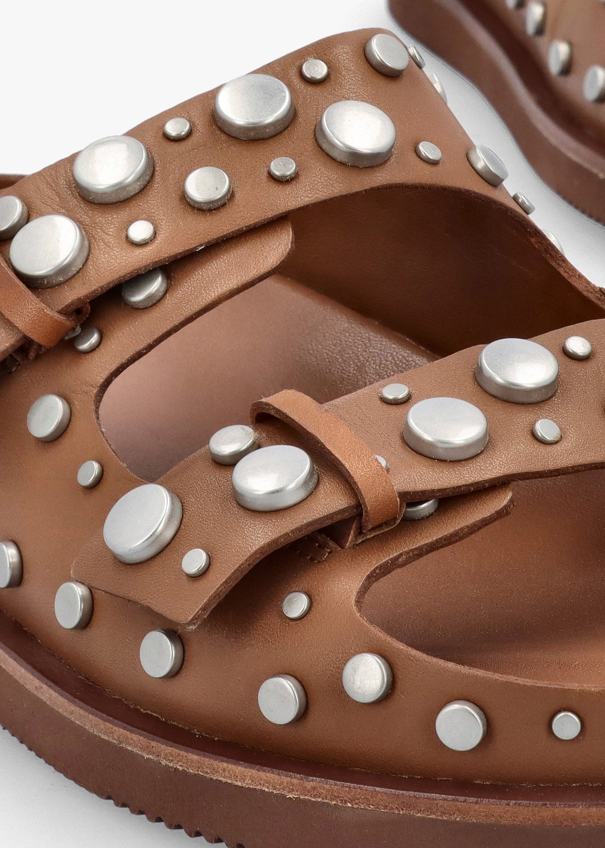 Ultra Tan Leather Studded Two Bar Mules