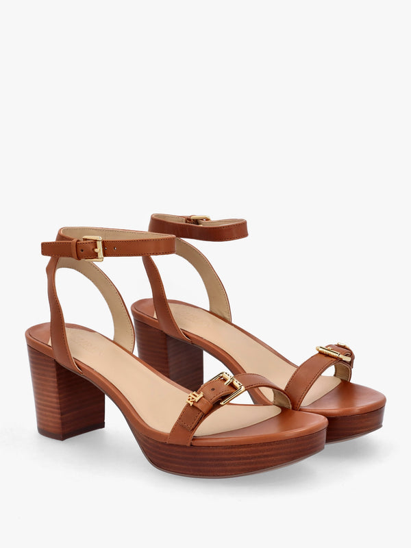 Melissah Lauren Tan Leather Block Heel Sandals