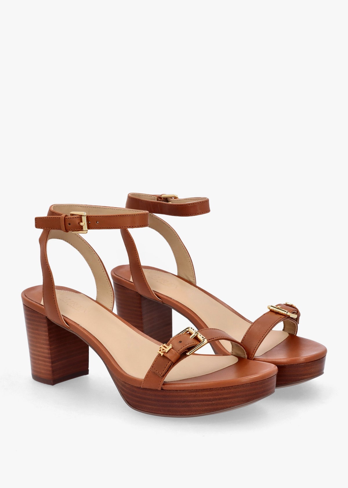Melissah Lauren Tan Leather Block Heel Sandals
