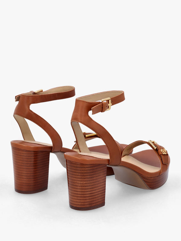 Melissah Lauren Tan Leather Block Heel Sandals