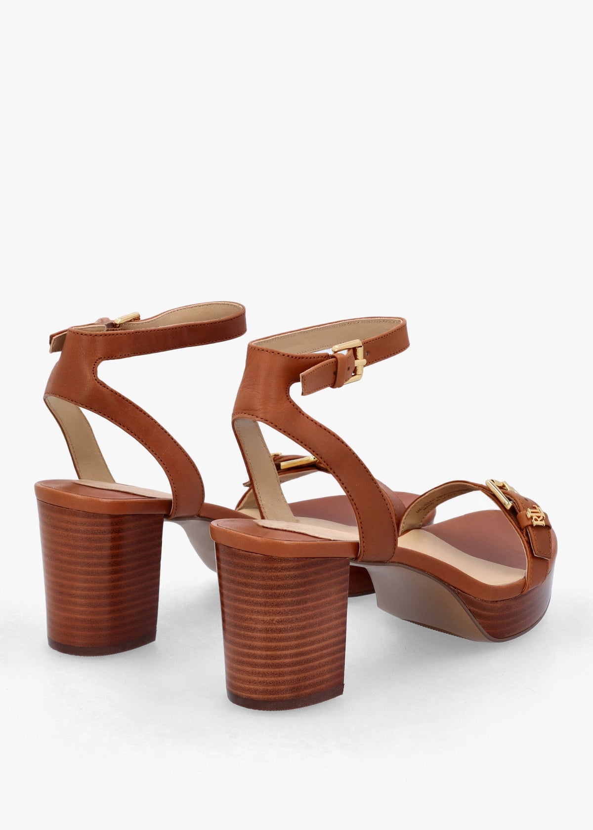 Melissah Lauren Tan Leather Block Heel Sandals