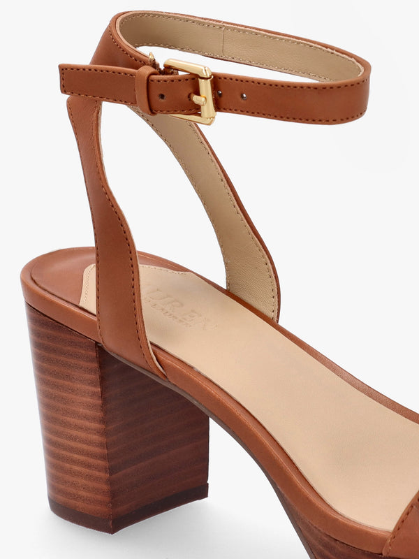 Melissah Lauren Tan Leather Block Heel Sandals