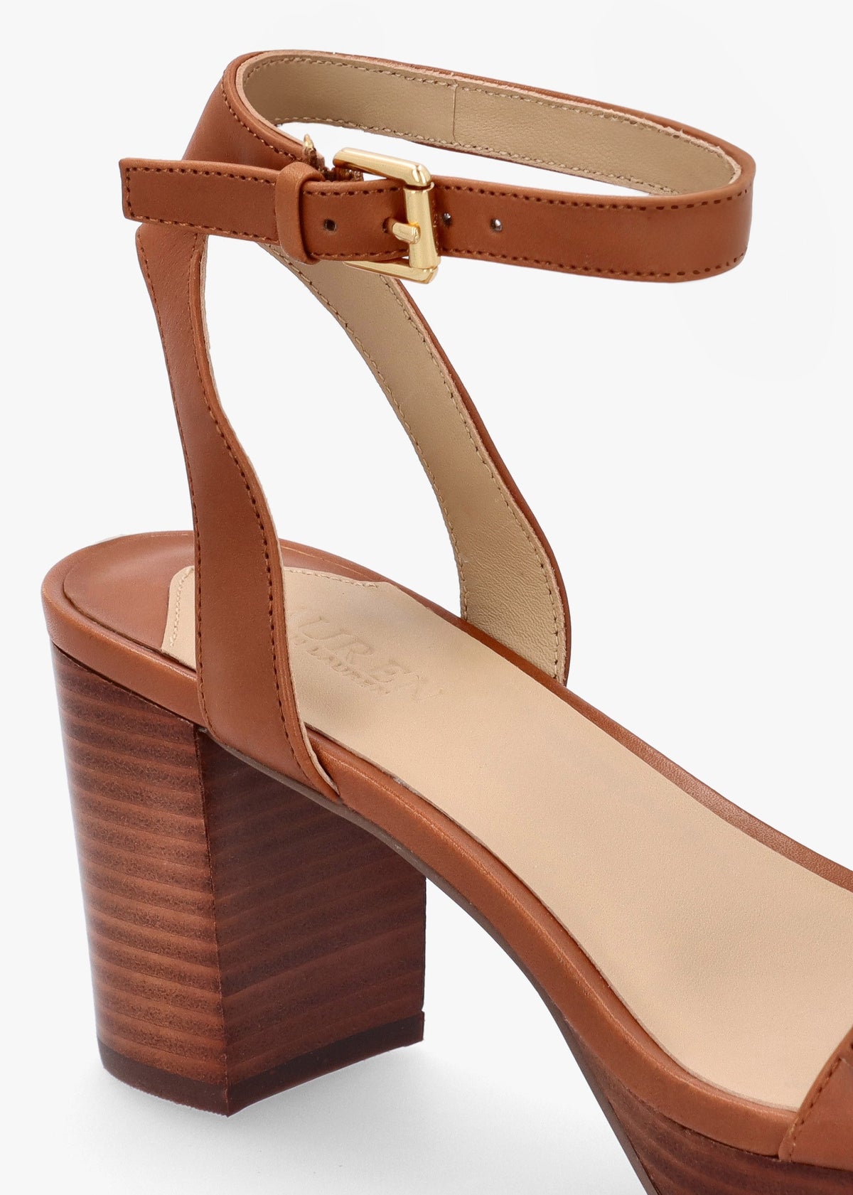 Melissah Lauren Tan Leather Block Heel Sandals